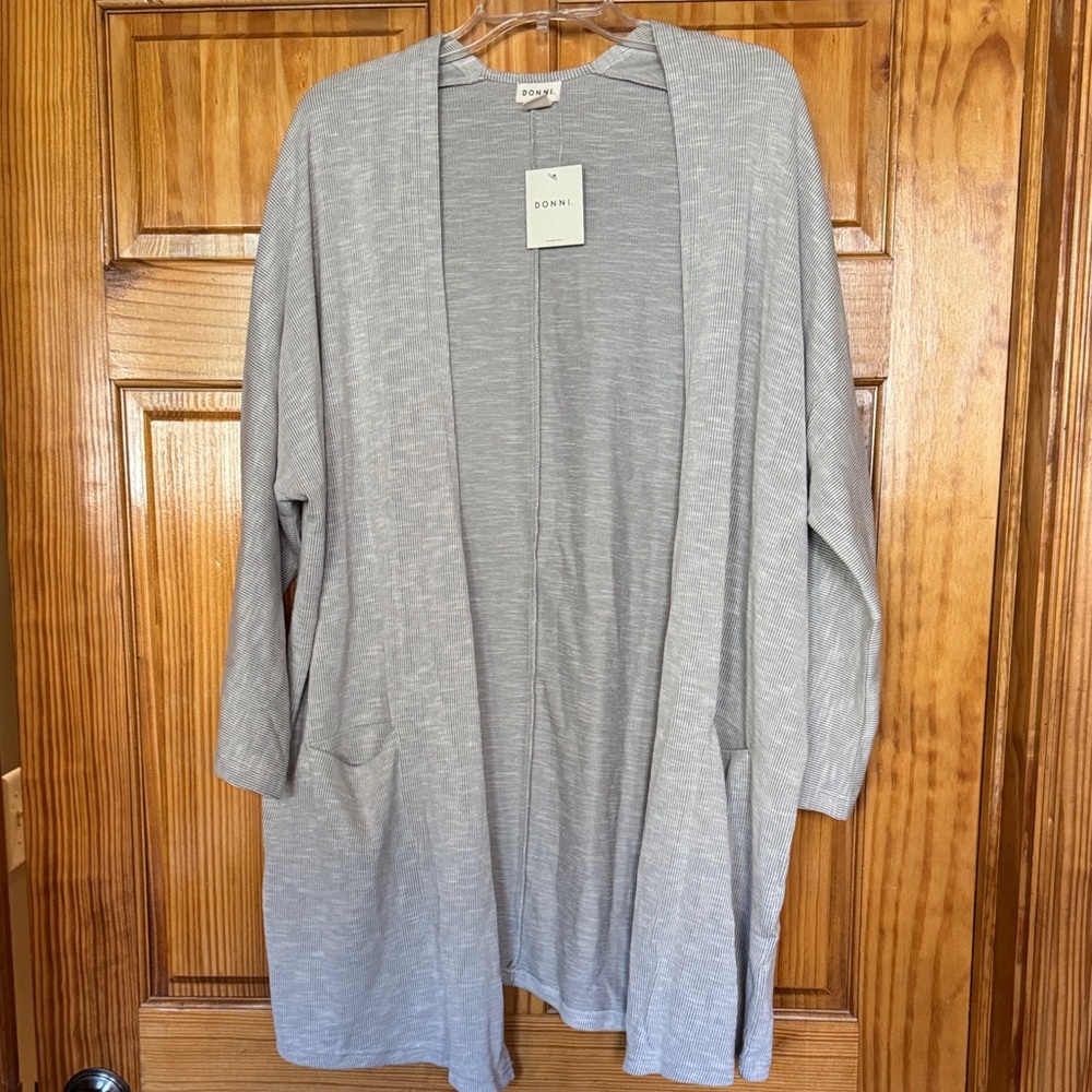 Donni Women's Lightweight Ribbed Gray Cardigan Sweater - One Size